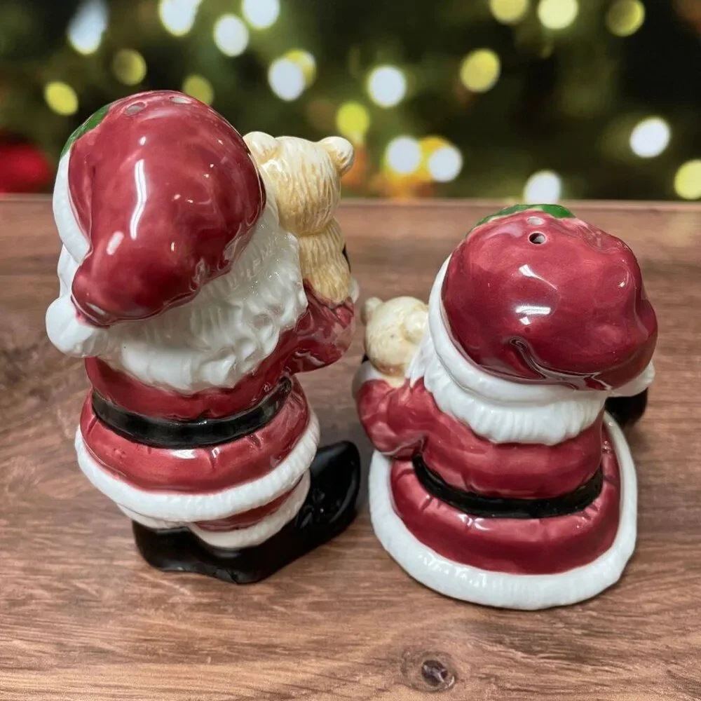Vintage 1990's Santa and Bear Salt & Pepper Shakers. Perfect for Christmas table